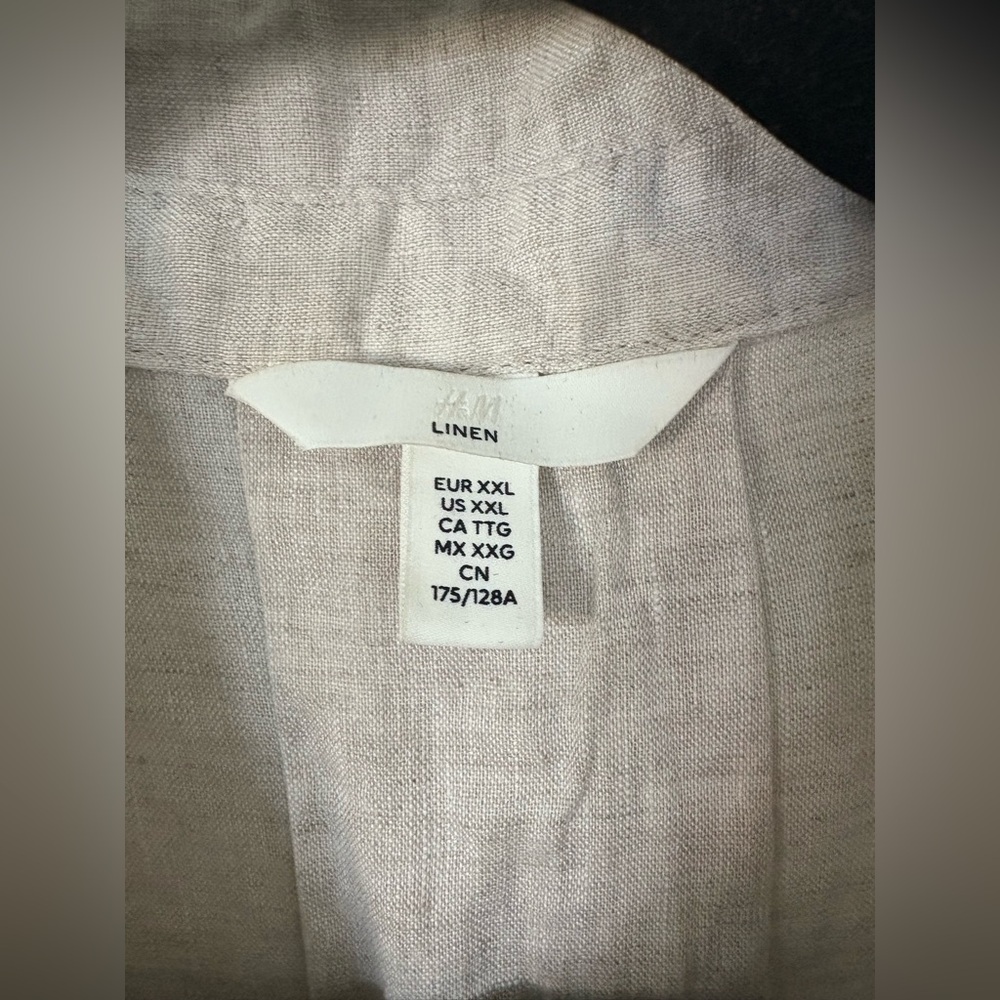 💯% Linen Oversized Short Sleeves Light Beige Taupe Bone Colour Cropped Shirt XXL - Picture 2 of 11